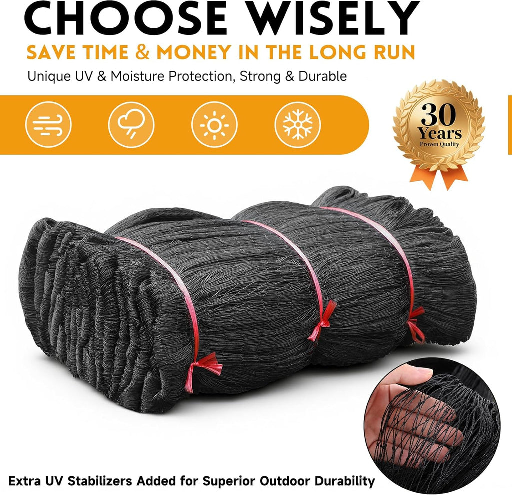 Heavy Duty Aviary Netting 25x50 ft, 1" Mesh Reinforced HDPE Poultry Netting, Anti-Tangle Bird Netting for Chicken Coop, Hawk Deterrent for Chickens, Garden & Crop Protection