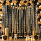 10x10ft Black Chiffon Backdrop Curtain with Lights for Wedding Birthday Parties, Wrinkle Free Backdrop Curtains with Lights for Halloween Baby Shower Gender Reveal Photo Shoot (5 x 10ft,2 Panels)