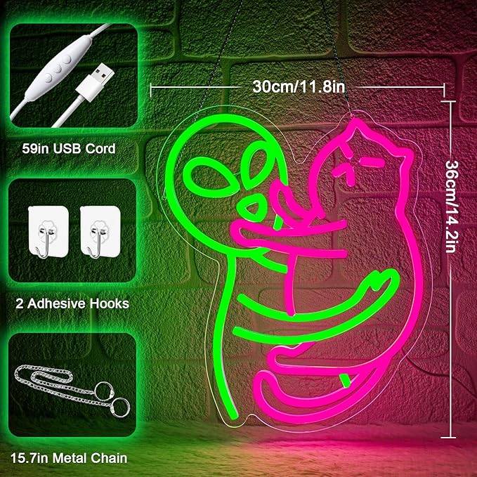 Alien Cat Neon Sign,Neon Signs for Wall Decor,LED Cat Alien Sign,Dimmable Neon Lights for bedroom,Man Cave,USB Powered Neon Light Sign,Cute LED Signs for Wall Decor,Alien Decor,Game Room