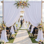50ft x 15ft White Wrinkle Free Backdrop Curtains for Parties,Silky Polyester Fabric Wedding Ceiling Drapes, 10 Panels 15ft Photo Back Drop Drapes for Baby Shower Photography Stage Background Cloth