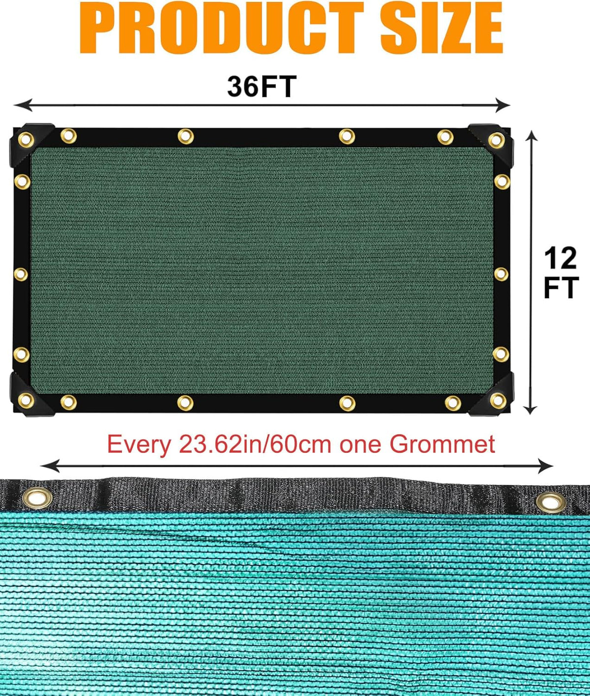 e.share 70% Shade Cloth for Garden, 12 Ft X 36 Ft Sun Shades Outdoor Patio with Grommets for Plant Covers,Porch Screen,Pergola Shade Cover,Greenhouse,Green