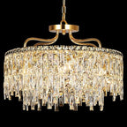 Gold Crystal Chandeliers for Dining Room Light Fixture, 24" Modern Round Chandeliers，8 Lights Luxury Ceiling Pendant Ceiling Lighting for Dining Room Bedroom Entryway Foyer Staircase