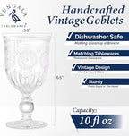 Yungala Vintage Wine Glasses,Set of 6 Glass Goblets for Water, Wine or Cocktails - Fancy Wine Glasses with a retro vibe. Sunflower Embossed Design on sturdy dishwasher-safe glasses.