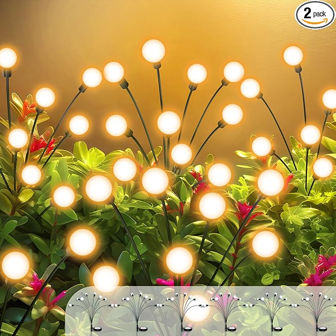 Vibrant Solar Garden Lights, Ultra Bright Solar Powered Firefly Lights Outdoor Waterproof, High Flexibility Starburst Swaying Light, 8 LED Landscape Lighting Decorative for Pathway Patio Yard