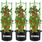 Tomato Cages with 10 Gallon Grow Bags, 48 Inches Garden Tomato Planter, 3-Pack Tomato Trellis for Raised Garden Bed, Tomato Cage Pots Plant Support Stakes Trellis for Climbing Plants Vegetable Flowers
