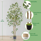 Artificial Eucalyptus Tree, 6ft Tall Faux Eucalyptus Plant with Basket for Home Office, 72'' Fake Tree for Indoor Outdoor Livingroom Garden Floor Décor