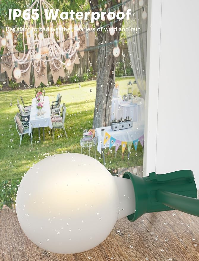 SUNSGNE 25Ft Globe Christmas Lights Outdoor, G40 LED Round Christmas Lights with 27 LED Frosted White Bulbs(2 Spare) for Yard Patio Garden Balcony Bistro Decor, Green Wire