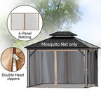 Covered Outdoor Gazebo Mosquito Netting Replacement Universal 4-Panel Sidewalls 11' x 13', Outdoor Gazebo Mosquito Nettings with Double Zipper, Replacement for Patio Canopy, Garden (Mosquito Net Only)