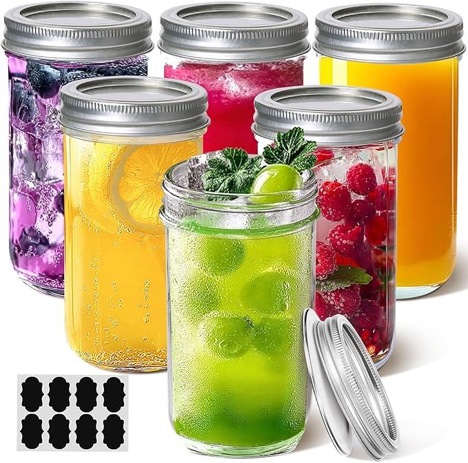 ComSaf 12 oz Mason Jars with Lids 6 Pcs, Regular Mouth Canning Jars with Seal Bands, 12 oz Glass Jar with lid for Soft Drinks, Juice, Jam, Jelly, Sauce, Dessert, Overnight Oats, Pickles