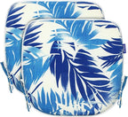 SleepMan Outdoor 17"x16" Chair Cushions with Ties Set of 2, Water Resistant All Weather U-Shape Seat Pads for Patio Garden Furniture Indoor Fade Resistant Patio Cushions (Blue Bamboo)