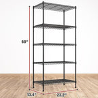 REIBII 1000LBS Wire Shelving Unit, 5 Tier Adjustable Metal Storage Shelves for Kitchen Pantry Office Steel Organizer Wire Rack for Narrow Space College Dorm School, 13.4" D x 23.2" W x 60" H, Black