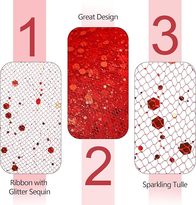Glitter Tulle Rolls, 6” by 50 Yards (150FT) Sparkling Tulle Spool Ribbon Sequin Tulle Netting Fabric for Tutu Skirt Wedding Birthday Baby Shower (Red)