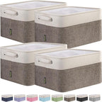 BALEINE 4 Pack Fabric Storage Bins for Shelves, Linen Storage Baskets for Organizing, Decorative Closet Bins for Clothes, Home (Brown, 12"x8"x8")
