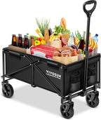VIVOSUN Collapsible Folding Wagon, Outdoor Utility with All-Terrain Wheels, Adjustable Handle, Cup Holders & Side Pockets, for Camping, Shopping, Garden, 210Lbs Capacity, Black