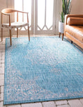 Unique Loom Outdoor Traditional Collection Area Rug - Antique (8' x 11' 4" Rectangle, Light Aqua/ Gray)