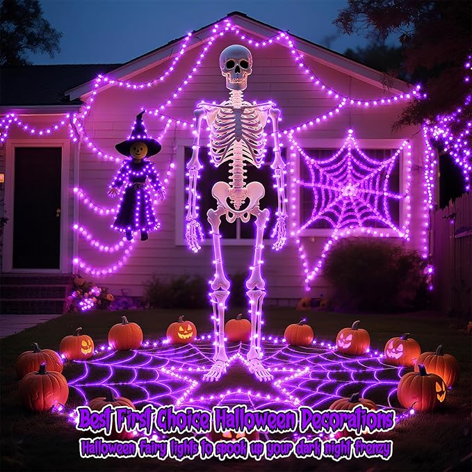 TingMiao Halloween Purple Fairy Lights Battery Operate,7.2ft 20 LEDs String Lights Silver Copper Wire for Hallowen Christmas DIY Decoration Wedding Party (6 Pack)