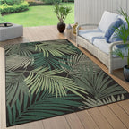 Indoor & Outdoor Rug Flat-Weave Jungle Floral Palm Trees Design Black Green, Size: 6'7" x 9'6"