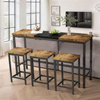 Harper & Bright Designs 4-Piece Dining Table Set, 60.2" L Wood Dining Table with 3 Stools and Metal Frame for Kitchen Dining Room, Convenient Hanging Stool Design, Natural+Black