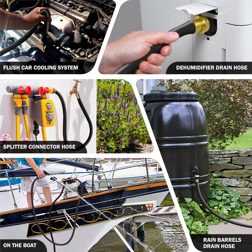 Worth Short Leader Black Garden Hose 5/8 in. x 6 ft. -Brass Aluminum Ends for Household & Yard Use -Heavy Duty Durable Flexible Lightweight Water Pipe -Kink Free, No Leaking, Male/Female Fittings