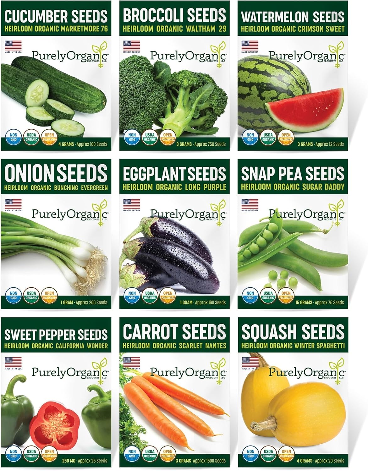 Purely Organic Vegetable Garden Starter Kit - Over 2500 Seeds - Certified Organic, Non-GMO, Open Pollinated, Heirloom, USA Origin