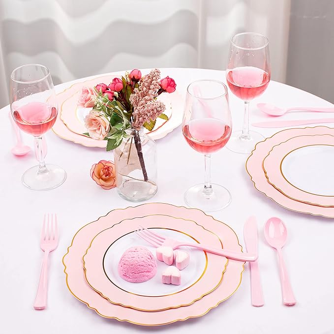 WDF 160 Piece Pink Plastic Silverware - Heavy Duty Pink Silverware Includes 80 Forks, 40 Spoons, 40 Knives, Plastic Utensils Perfect for Wedding, Party