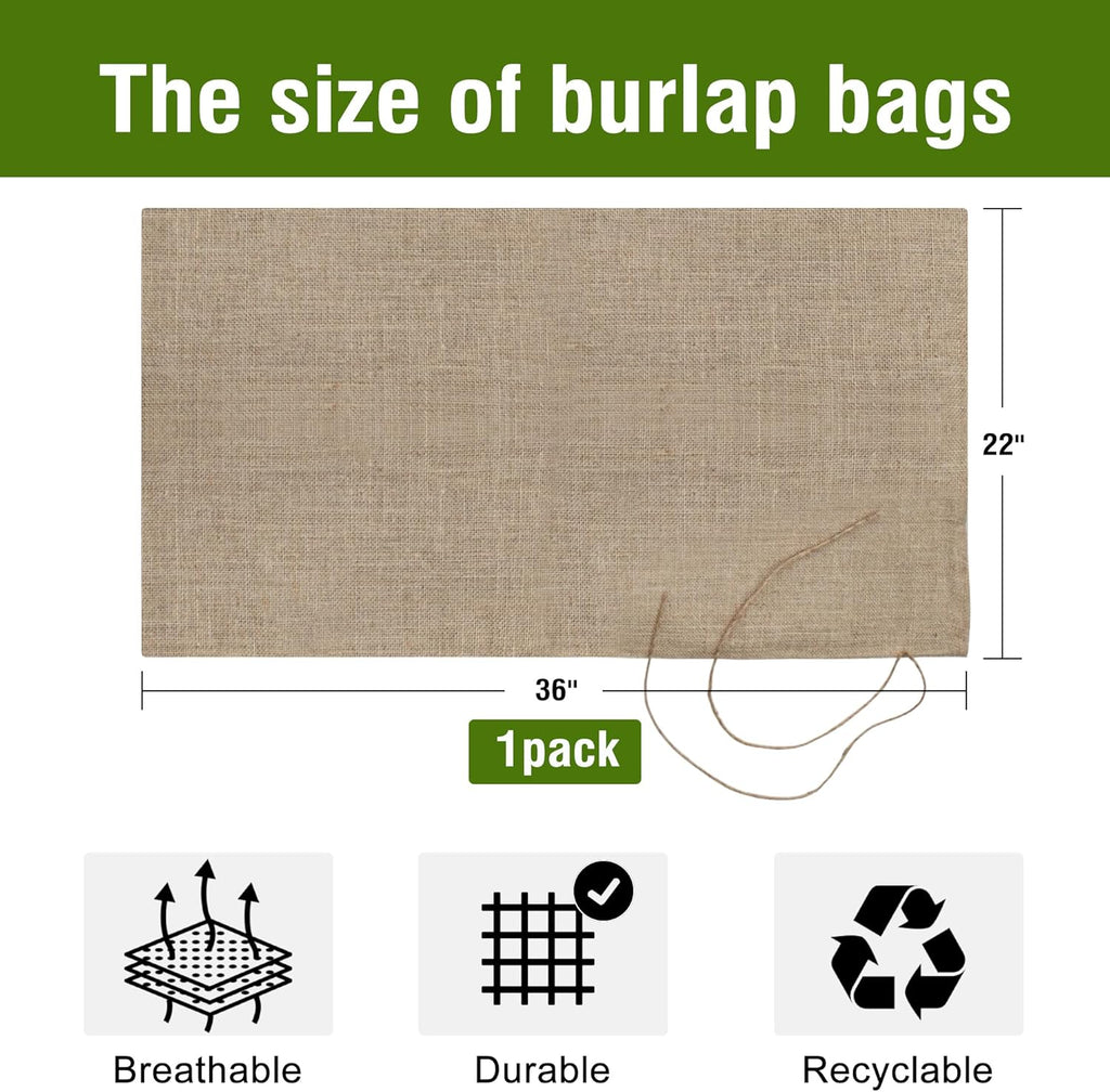 Agfabric Burlap Sack 1pack 22"×36", 100% Jute Storage Bag with String, Reusable Potato Storage Bag for Food Storage, Plant Gardening Planting, Food Grade, Set of 1