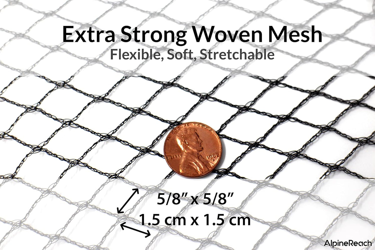 AlpineReach Garden Netting 7.5 x 100 ft Heavy Duty Bird Net, Deer, Plant Protection Extra Strong Woven Mesh, Reusable Kit with Zip Ties, Animal Fencing for Fruits Trees, Green