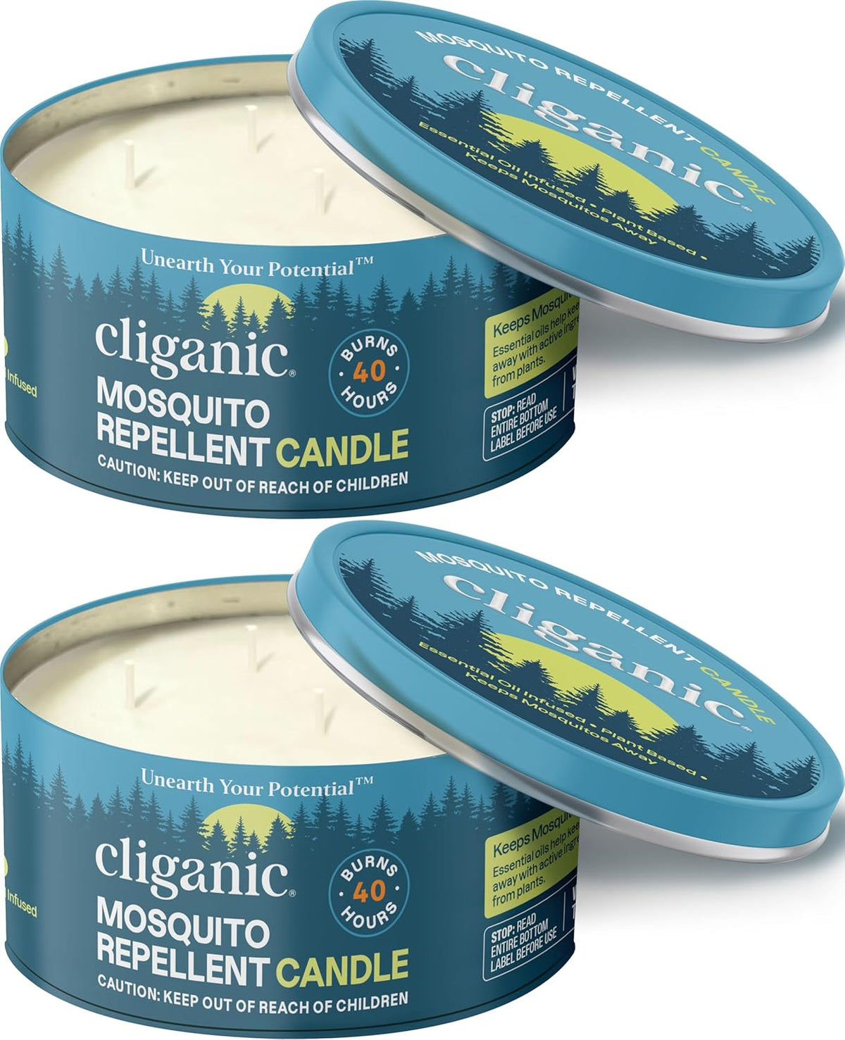 Cliganic Natural Mosquito Repellent Candle (Large 22oz, Pack of 2) | Citronella, DEET Free, Essential Oil Infused for Outdoor, Camping | Burns 40 Hours