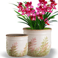 Vintage Pink and Green Ceramic Planter Set of 2, 4.7+5.7 Inch Rustic Flower Pots for Indoor Plants, Decorative Ceramic Plant Pots for Home, Living Room, Garden, Gardening Gift