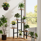 Yzosvki Corner Plant Stand Indoor, 6 Tiered Corner Plant Shelf Flower Stand for Multiple Plants, Plant Shelves Organizer Rack for Living Room, Balcony, Patio, Garden, Square Rustic Brown