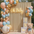 30ft x 15ft Beige Wrinkle Free Backdrop Curtains for Parties,Silky Polyester Fabric Wedding Ceiling Drapes, 6 Panels 15ft Photo Back Drop Drapes for Baby Shower Photography Stage Background Cloth
