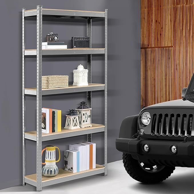 Yaheetech Standing Shelf Units, 5 Tier Storage Shelf, Heavy Duty Shelving, Adjustable Garage Shelves, Utility Rack Shelf Unit, Basement Warehouse Shed, 35.5″W× 12″D × 71″H - Silver