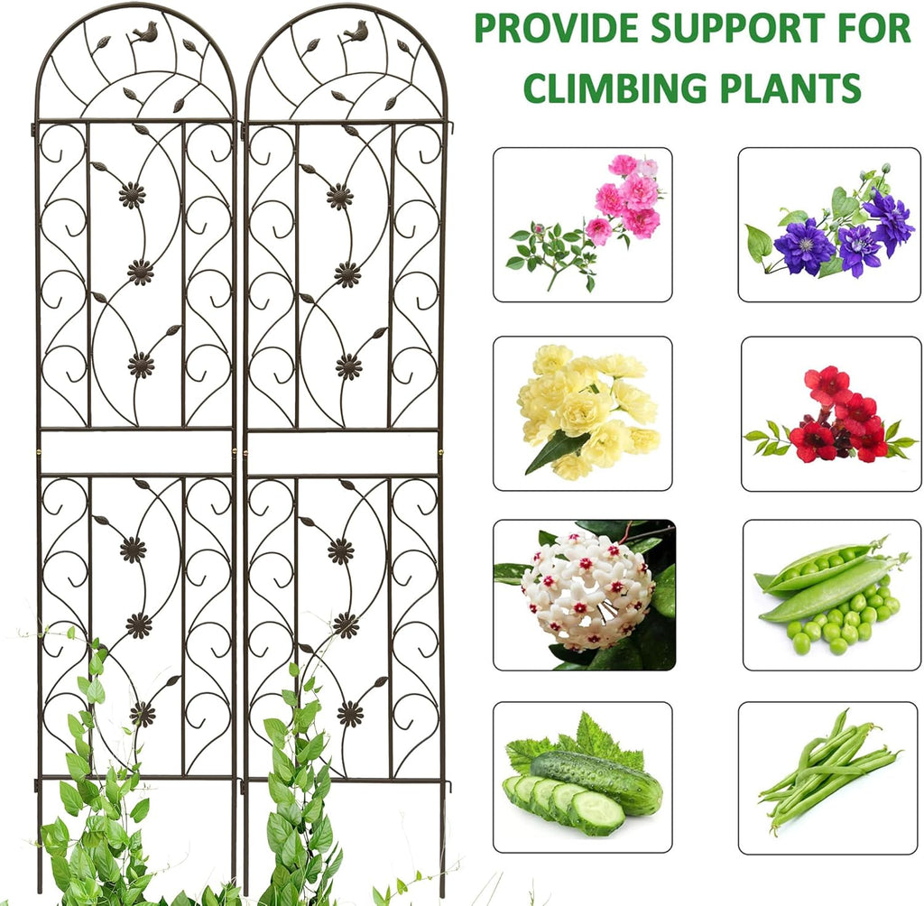 4 Pack Metal Garden Trellis 86.7" Tall Outdoor Climbing Plant Support for Roses, Flowers, Rustproof Durable Brown Galvanized Tube, Lawn Garden Fence Decor Screen (4, Retro-86.7" H)