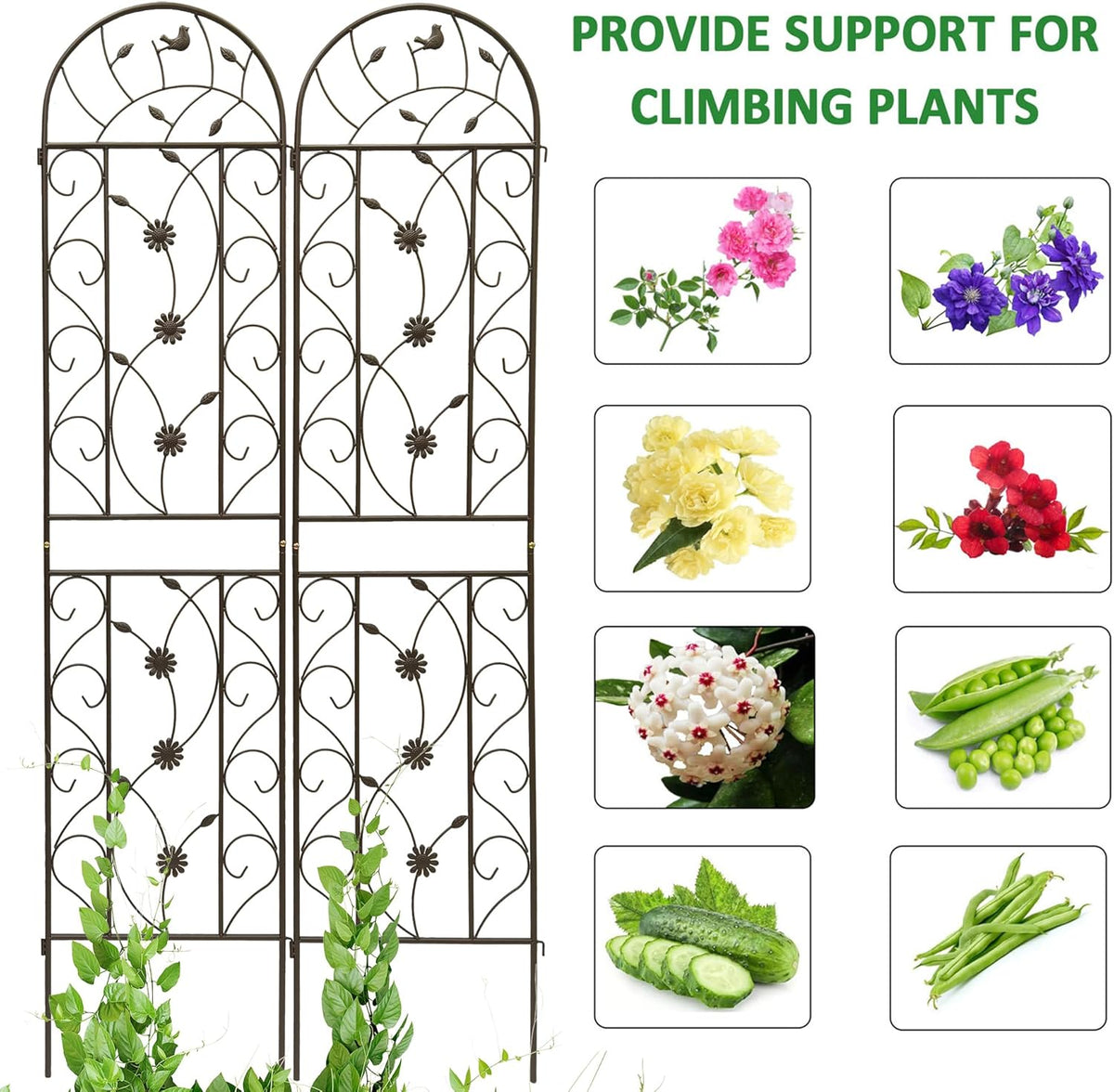 4 Pack Metal Garden Trellis 86.7" Tall Outdoor Climbing Plant Support for Roses, Flowers, Rustproof Durable Brown Galvanized Tube, Lawn Garden Fence Decor Screen (4, Retro-86.7" H)