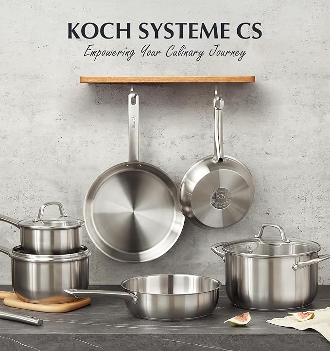 KOCH SYSTEME CS Stainless Steel Pots and Pans Set, 10 Piece Stainless Steel Cookware Set for Professional Cooking, Kitchen Cookware Sets, Induction Compatible Cookware Set 10 Pcs, Pots and Pans