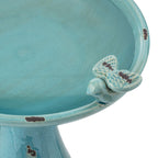 Alpine Corporation 25" Tall Outdoor Ceramic Antique Pedestal Birdbath with 2 Bird Figurines, Turquoise