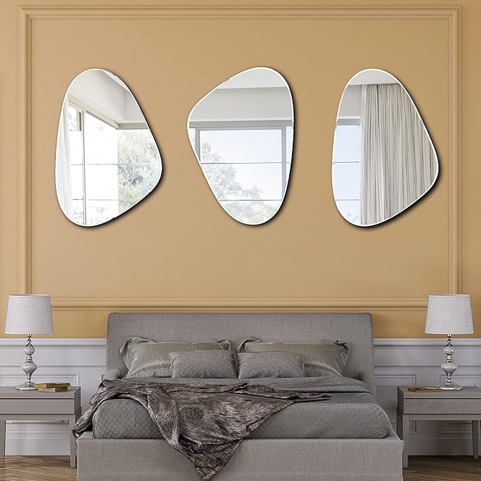 Yanliff Irregular Mirror Wall Decor.Modern Frameless Asymmetric Beveled Decorating Mirror for Wall(13.4X20inches).Silver