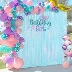 Blue Iridescent Sequin Backdrop Curtain 7ft x 7ft Glitter Photo Booth Backdrop for Wedding Birthday Baby Shower Event Decorations