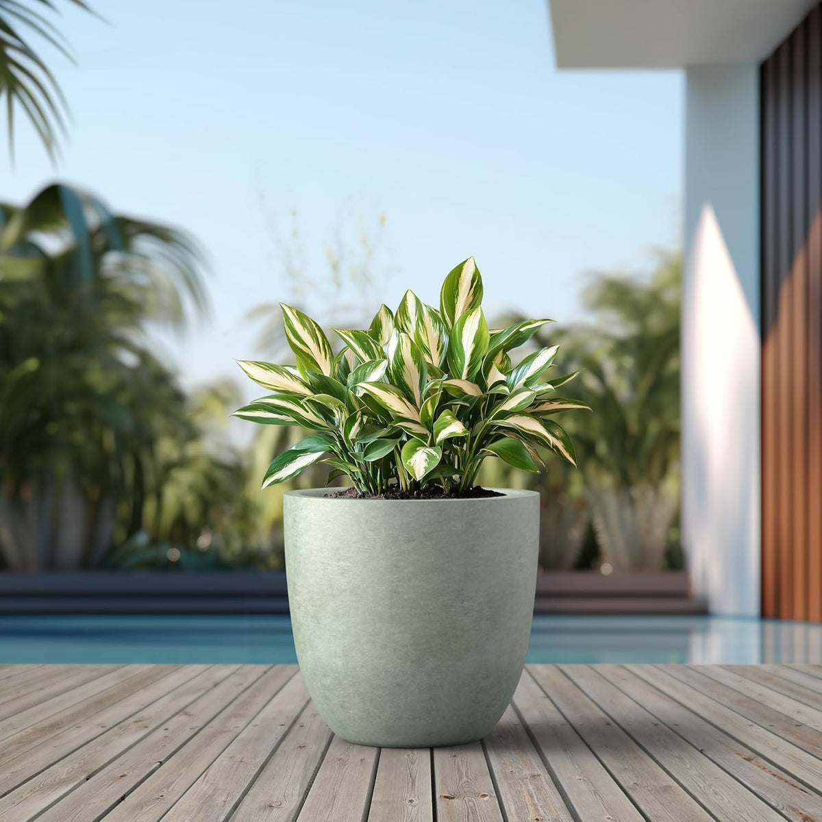 Kante 18 Inch Dia Round Concrete Planter, Indoor Outdoor Large Plant Pot with Drainage Hole and Rubber Plug for Home Patio Garden, Mint Green