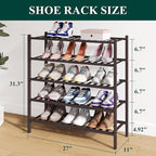 Smiry Bamboo Shoe Rack for Closet, 5 Tier Wooden Stackable Shoe Organizer, Free Standing Shoes Storage Shelf for Entryway, Front Door Entrance, Brown