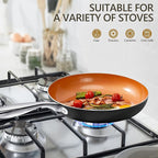 MICHELANGELO Frying Pan with Lid, Nonstick 8 Inch Frying Pan with Ceramic Titanium Coating, Copper Fry Pan with Lid, Small Fry Pan 8 Inch, Nonstick Fry Pans