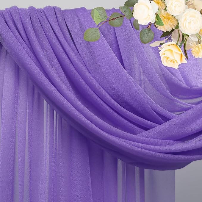 Wokceer Lavender Purple Wedding Arch Draping Fabric Backdrop 4 Panels 28.7" X 20FT Sheer Drapes Fabric for Wedding Arbor Ceremony Party