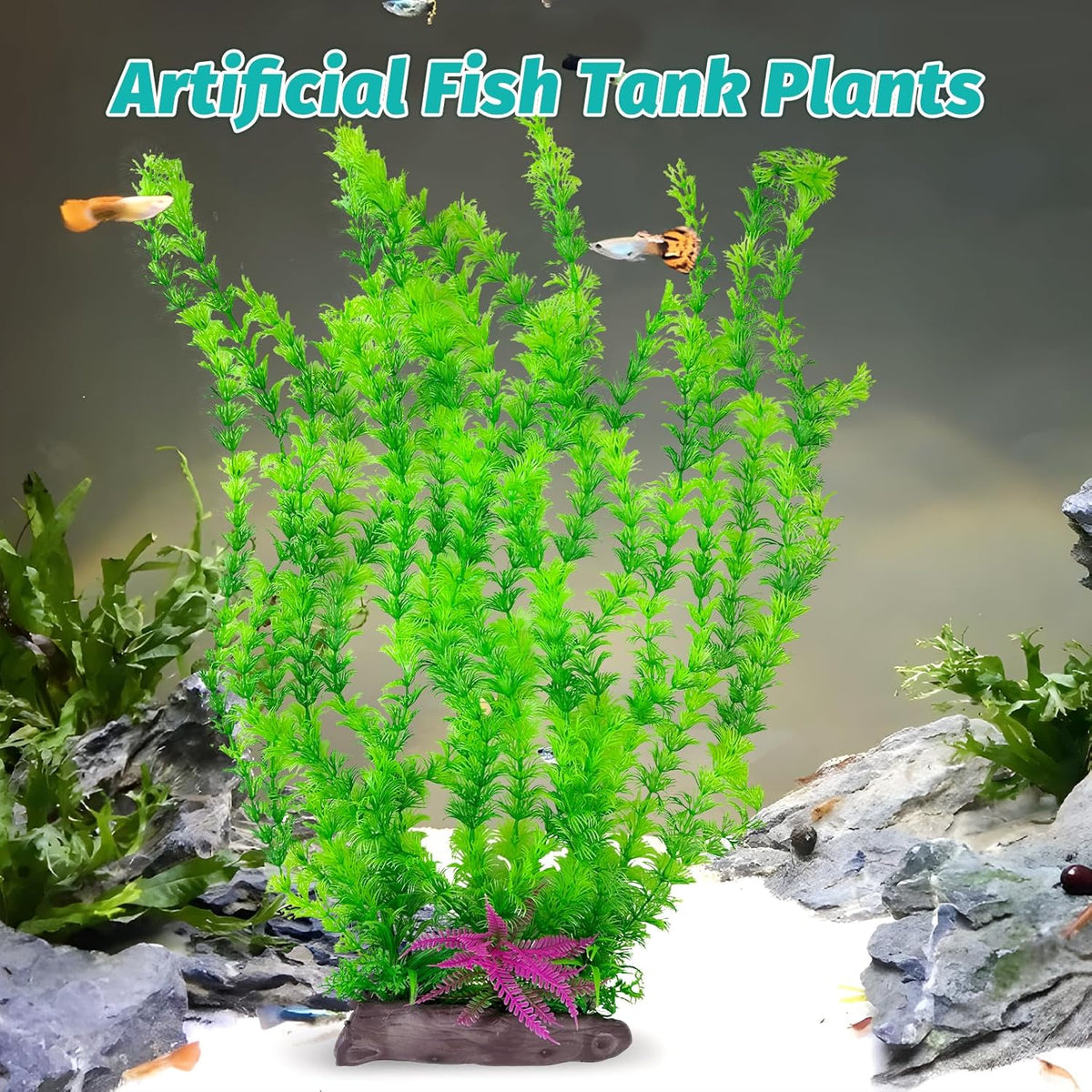 Hamiledyi Aquarium Plastic Plants Aquarium Decor Artificial Fish Tank Plants,Tall Fish Tank Decorations, Extra Large Aquarium Plant 20.4-inch Tall,1PCS