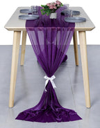 MDS Halloween Chiffon Table Runner - 12 Pack, 29 x 170 Inches, 14ft Each - Sheer Spooky Table Runners for Haunted House Parties, Trick-or-Treat Tables, Witchy Décor, Wedding & Events - Cadbury Purple