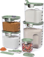 ProKeeper+ Airtight Food Storage Container Set – Clear Plastic Flour and Sugar Canister Set with Magnetic Accessories for Kitchen Organization (Pistachio, 9-Piece)