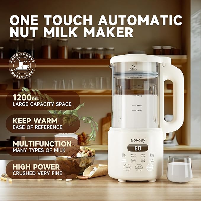 Nut Milk Maker Machine,8 in 1 New Upgrade Soy Milk Maker Automatic for Almond,Oat,Plant-Based Milk and Non-Dairy Beverages,40oz Almond Milk Maker Machine with Delay Start/Self Clean/Boil Water