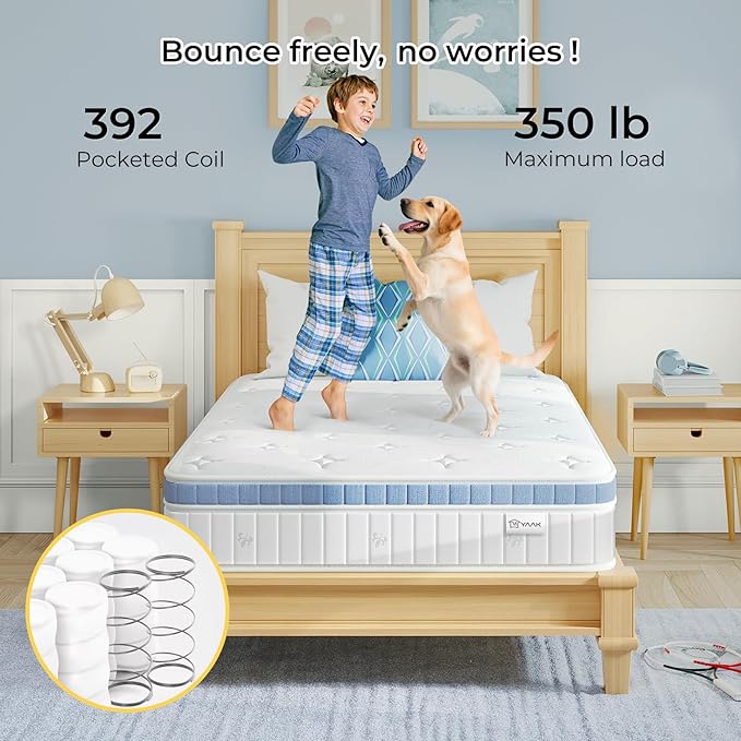 Yaak Twin Mattress 8 Inch, Hybrid Mattress in a Box Twin Size, Individual Pocket Spring Single Bed Mattress with Breathable Memory Foam, Pressure Relief, Medium Firm Twin Size Mattress 75"x39"x8"
