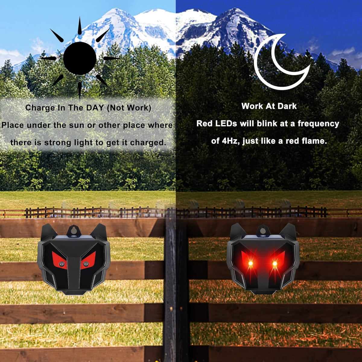 Solar Animal Repellent, Set of 4 Predator Eyes Animal Deterrent Sentinels with Red LED Blinking Lights Drive Away Raccoon, Deer, Skunk, Cat, Coyote from Yard Farm and Chicken Coops