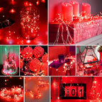pozzolanas 100 Pack Red Battery Operated String Lights - 7ft Waterproof Fairy Lights with 20 LEDs for Home, Mason Jar, Party, Wedding, Halloween, Christmas Decorations