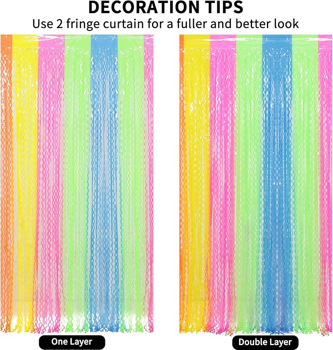 4 Pack Colorful Foil Fringe Curtain Backdrop - 3.3 x 6.6ft Wavy Rainbow Tinsel Backdrop Curtain Metallic Streamers Holiday Photo Booth Party Decorations